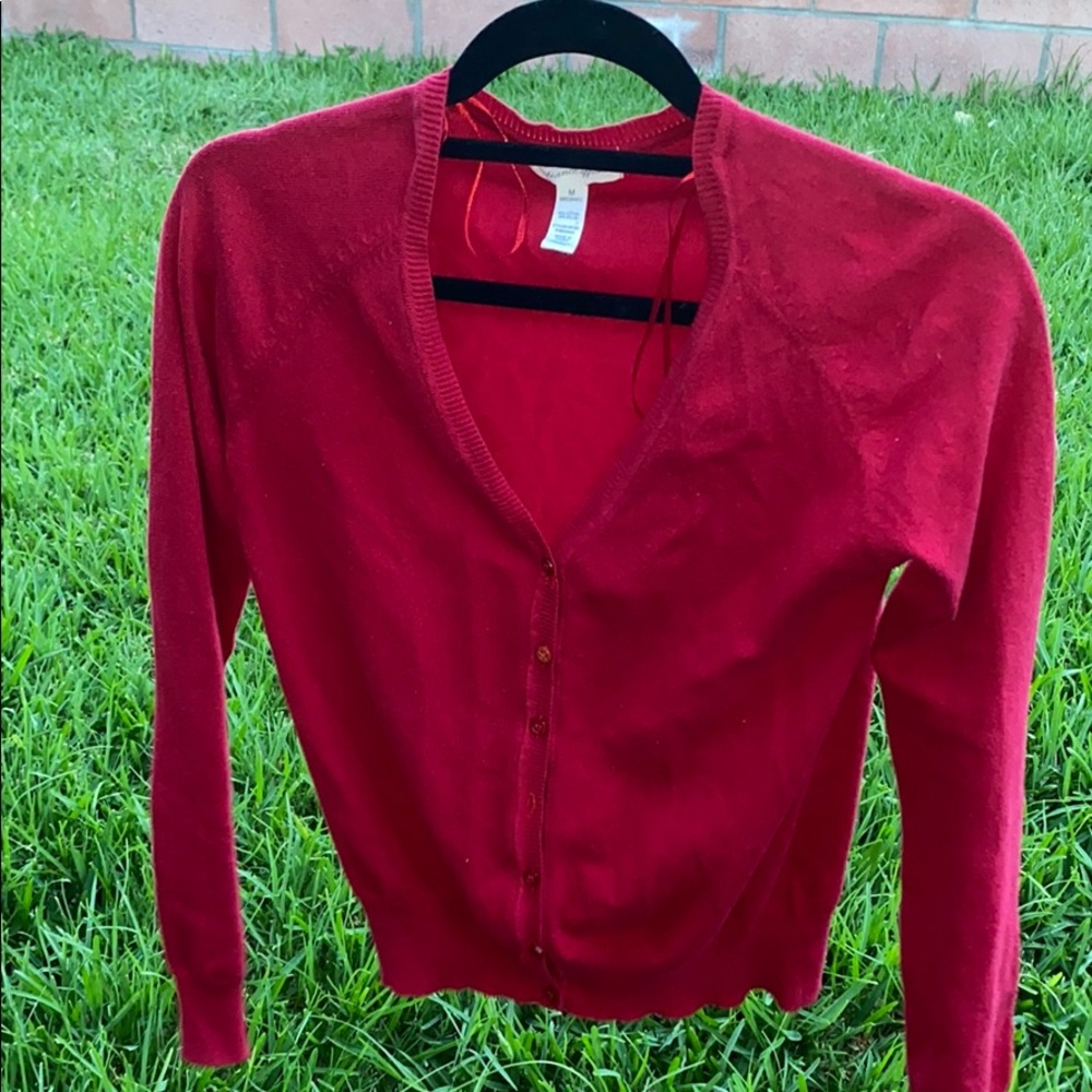 Red cardigan